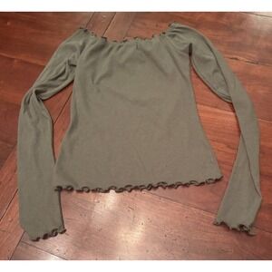 Hollister Women Crop Off the Shoulder Long Sleeve‎ Cotton Green Size Small